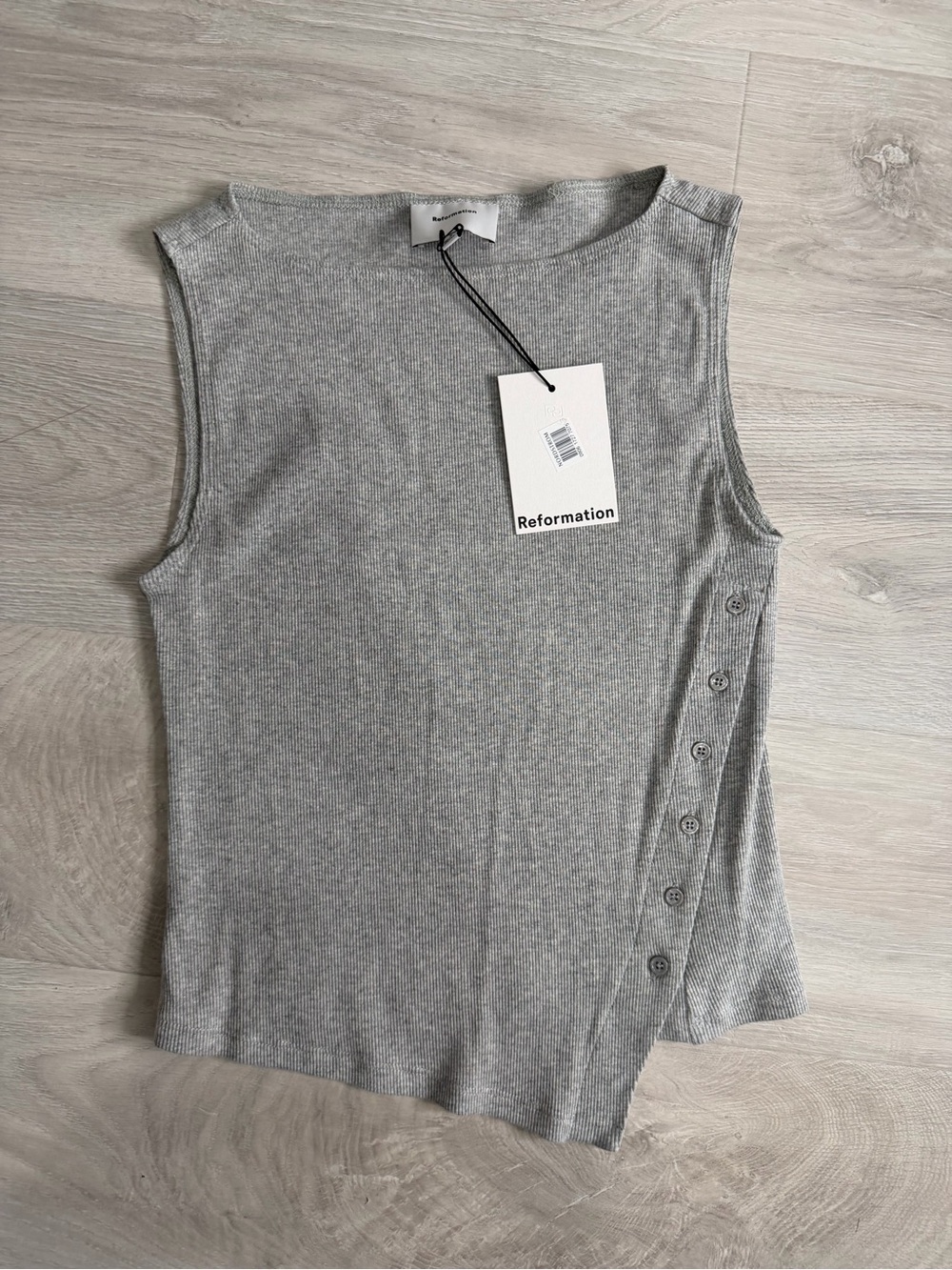 Reformation Light Gray Ribbed Asymmetric Button Tank